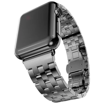 Ремешки для наручных часов Apple Watch из нержавеющей стали, звено ремешка, Серебристый, Розово-золотой, черный металлический браслет 42 мм, 38 мм, аксессуары iWatch