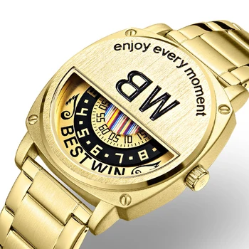 Роскошные Мужские часы Необычный Новый стиль, концептуальный циферблат, Мужские кварцевые наручные часы, Полностью золотые, черные Часы бренда Reloj, мужские часы в стиле хип-хоп