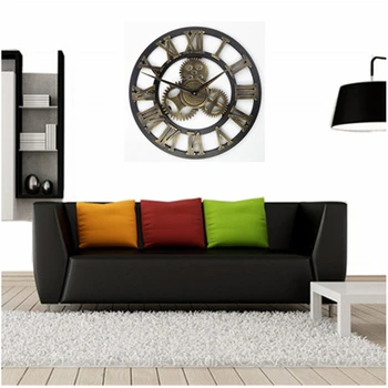 Ручной работы 3D ретро деревенские часы декоративное роскошное искусство большая шестерня деревянные винтажные большие настенные часы на стену для подарка 40 см