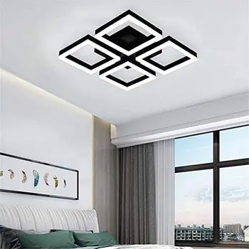Светодиодный потолочный светильник, Черные светильники скрытого монтажа, Потолочный светильник мощностью 64 Вт для гостиной, спальни, столовой, 5 квадратных металлических акрилов