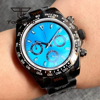 Спортивное платье Черное PVD Многофункциональные наручные часы с кварцевым хронографом из нержавеющей стали 39 мм VK63, браслет, Сапфировое стекло