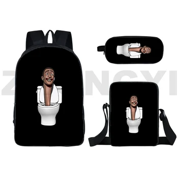 Студенческий Рюкзак для Туалета Skibidi с 3D Принтом, 3 шт./компл., сумки через плечо в стиле Харадзюку для Женщин, Мужские Школьные Сумки для ноутбука, Детский Пенал