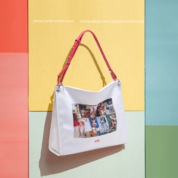 Сумки для женщин, Новый модный плакат, холщовые сумки на плечо, Повседневная хлопковая сумка для девочек, большая вместительная сумка-тоут с сумкой-мессенджером