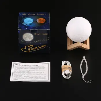 Уникальная перезаряжаемая лунная лампа с 3D принтом, сенсорное управление яркостью, USB-зарядка, светодиодный ночник, украшение дома
