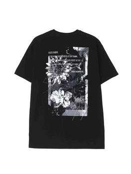 футболка с коротким рукавом y-3 в темном стиле с цветочным рисунком, футболки yohji yamamoto, топы, свободные футболки с круглым вырезом оверсайз под рубашку y3, одежда