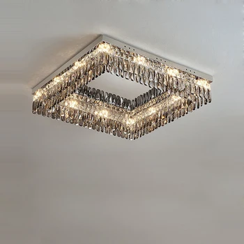 Хромированная серая хрустальная светодиодная потолочная люстра с регулируемой яркостью, потолочные светильники Lamparas De Techo.Потолочный светильник для гостиной