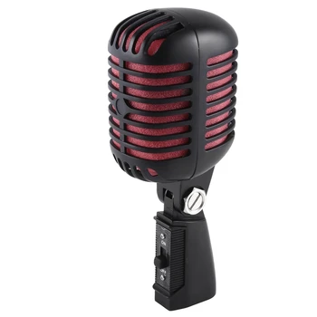 Цельнокроеный Профессиональный Классический Ретро динамический вокальный микрофон, черно-красный Металлический Поворотный микрофон для живого выступления в Караоке